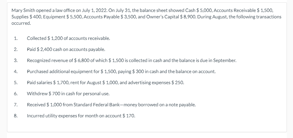 $18,000 cash to start the agency. 2. Paid $600 cash for April