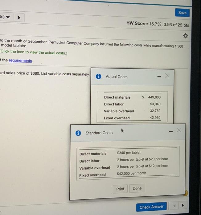 the PCC model tablet computer, with overhead allocated based on direct labor