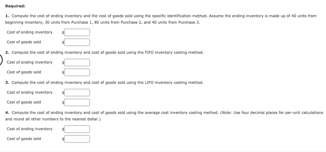 system and has the following data available for inventory, purchases, and sales