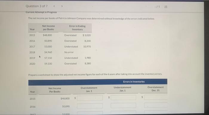  Question 3 of 7 . -/1 Current Attempt in Progress The