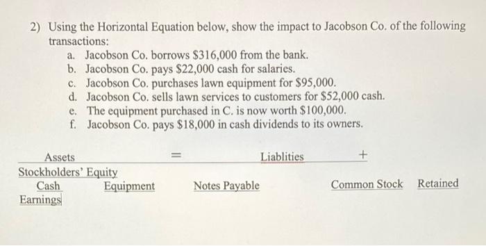  2) Using the Horizontal Equation below, show the impact to Jacobson