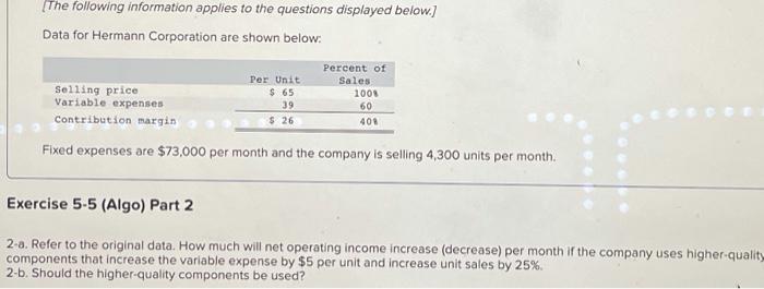 and Volume (LO5-4) [The following information applies to the questions displayed below.)
