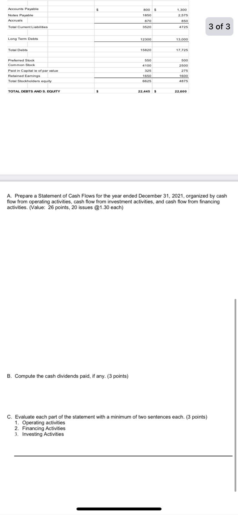  $ 800 $ Accounts Payable Notes Payable Accruals 1.300 2,575 1850