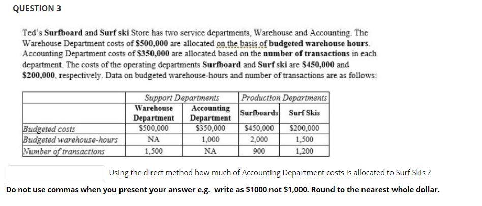 QUESTION 3 Ted's Surfboard and Surf ski Store has two service
