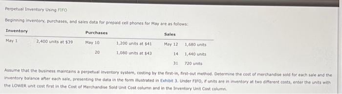  Perpetual Inventory Using FIFo Beginning inventory, purchases, and sales data for