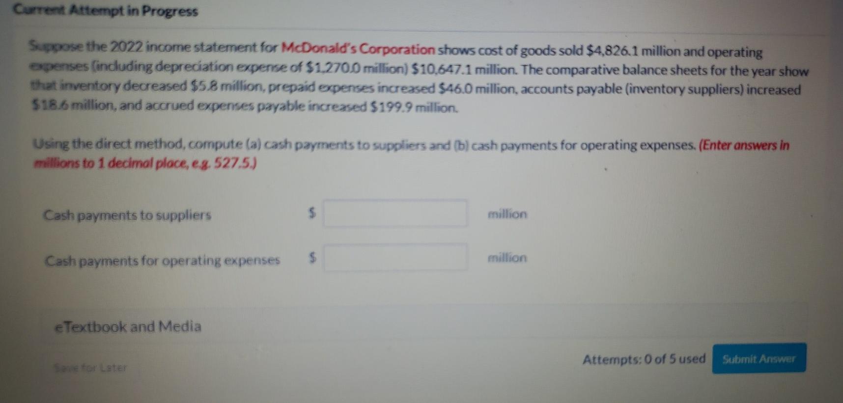 help please?? Current Attempt in Progress Suppose the 2022 income statement for