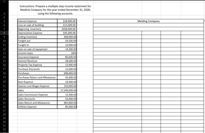 Need help please Instructions: Prepare a multiple step income statement for Medlink