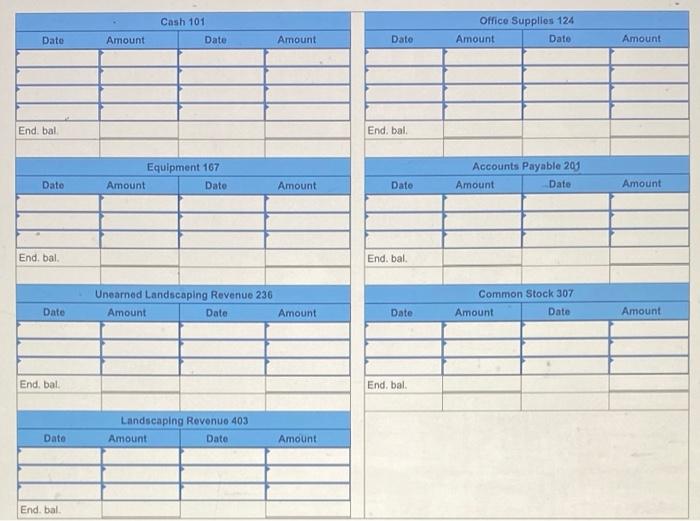 Revenue (236): Common Stock (307); Dividends (319): Landscaping Revenue (403); Wages Expense