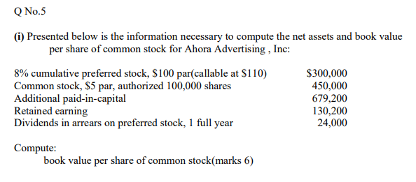  No.5 (i) Presented below is the information necessary to compute the