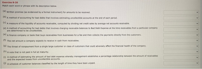  Exercise 8-20 Match each word or phrase with its description below.