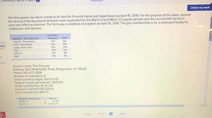  Check my work The first quarter tax return needs to be