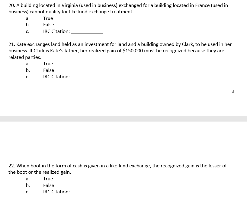 Please include IRC Citation. Thanks. 20. A building located in Virginia (used