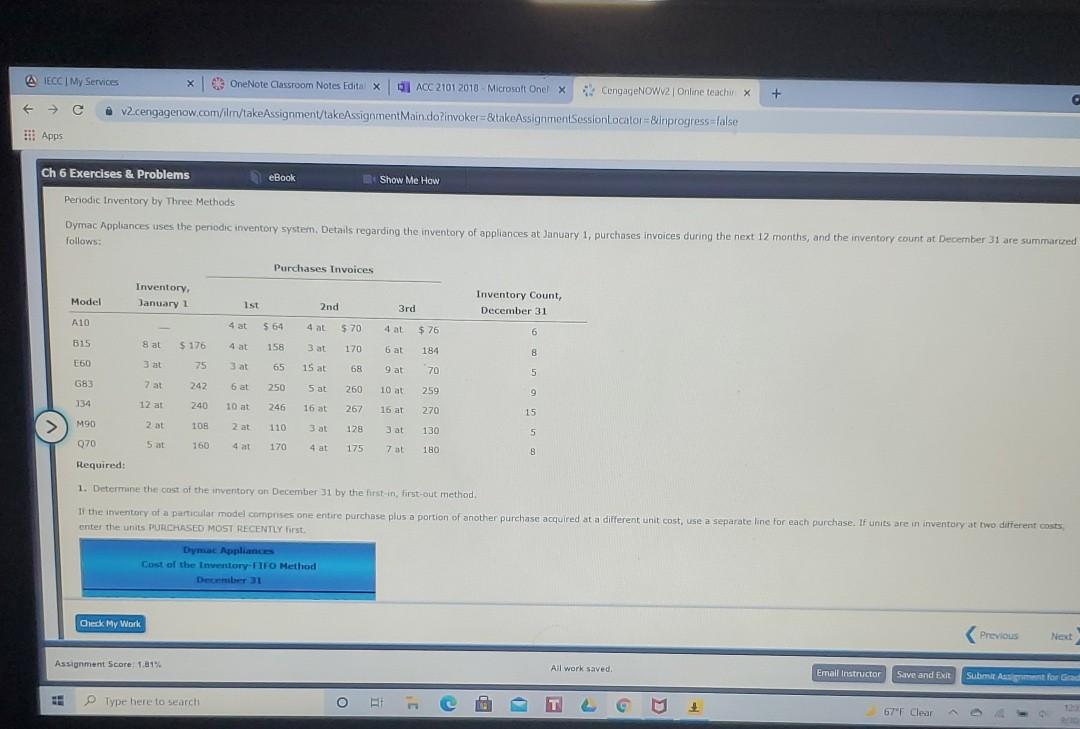problem 6-05A + A ECC My Services x OneNote Classroom Notes