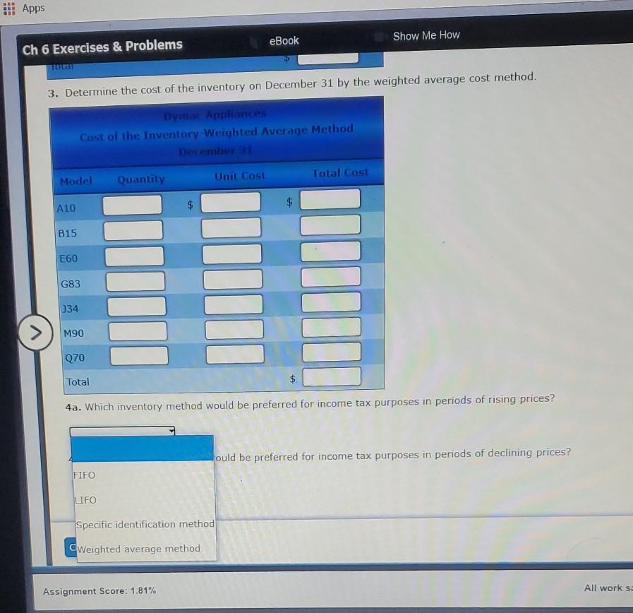 inventory system. Details regarding the inventory of appliances at January 1, purchases