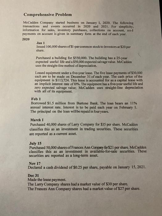  complete the requirement please.. Comprehensive Problem McCadden Company started business on