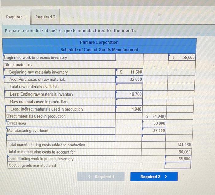 please show work. Thank you! Primare Corporation has provided the following data