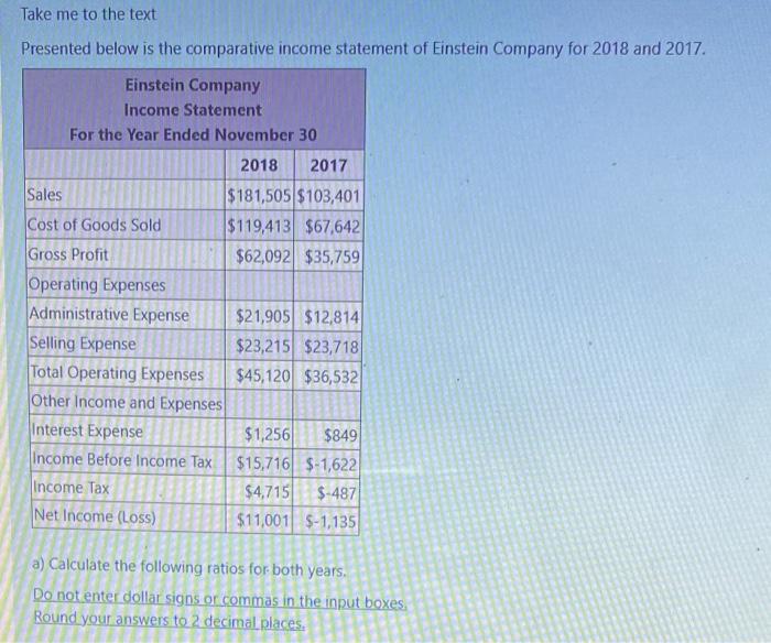  Take me to the text Presented below is the comparative income