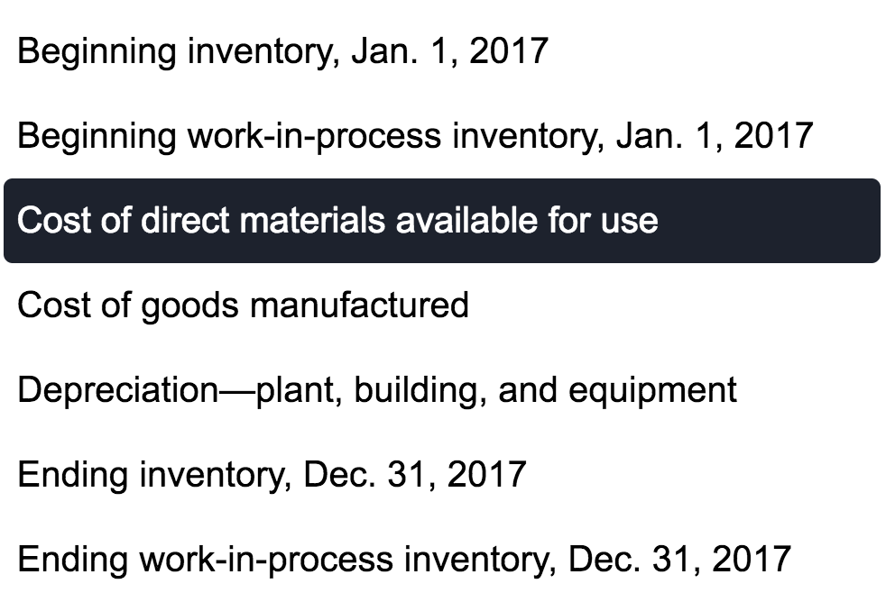 the list underneath and corresponding numbers as well. Choices to select from