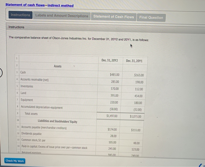 Statement of cash flows-indirect method Instructions Labels and Amount Descriptions Statement