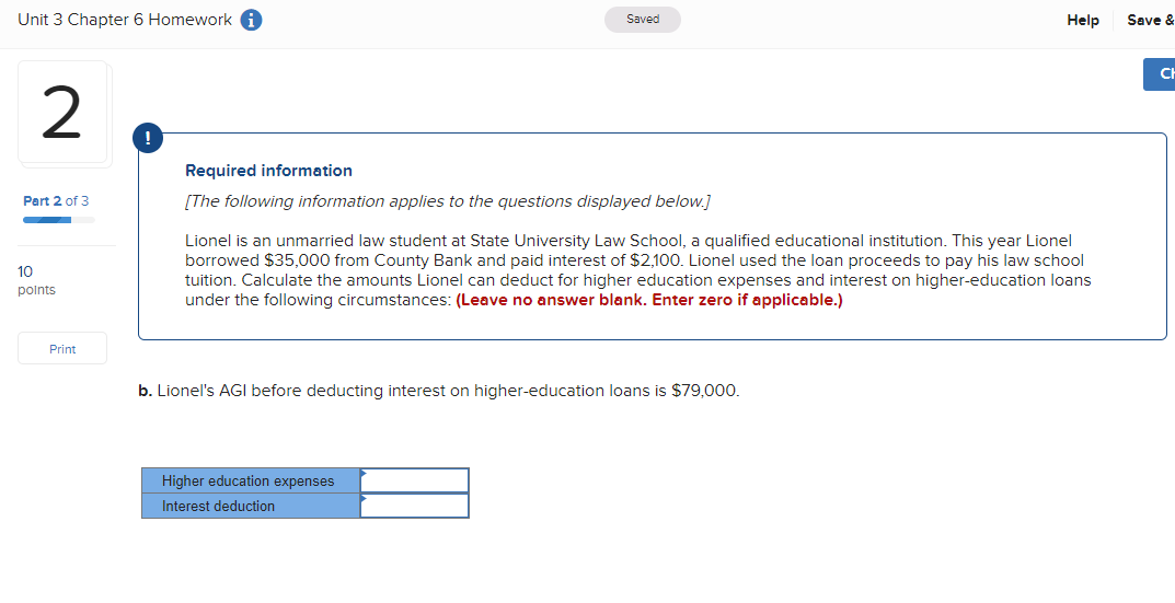  Unit 3 Chapter 6 Homework i Saved Help Save & .