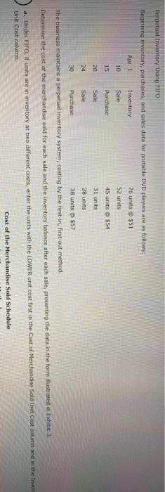  Permetual Inventory Using FIFO Beginning inventory, purchases, and sales data for