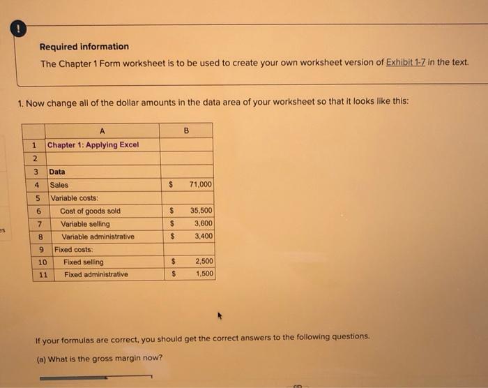  Required information The Chapter 1 Form worksheet is to be used