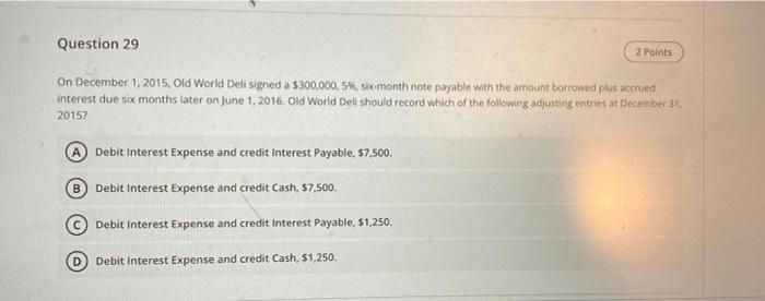  Question 29 2 Points On December 1, 2015, Old World Deli