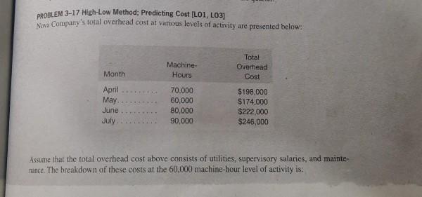  PROBLEM 3-17 High-Low Method; Predicting Cost (LOI, L03) Nova Company's total