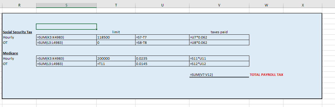 pay as the employers payroll taxes? Create a formula to calculate these