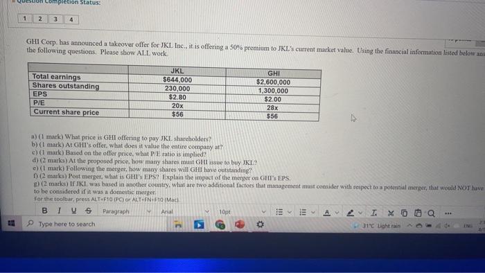  Weston Completion Status: 1 2 3 4 GHI Corp. has announced