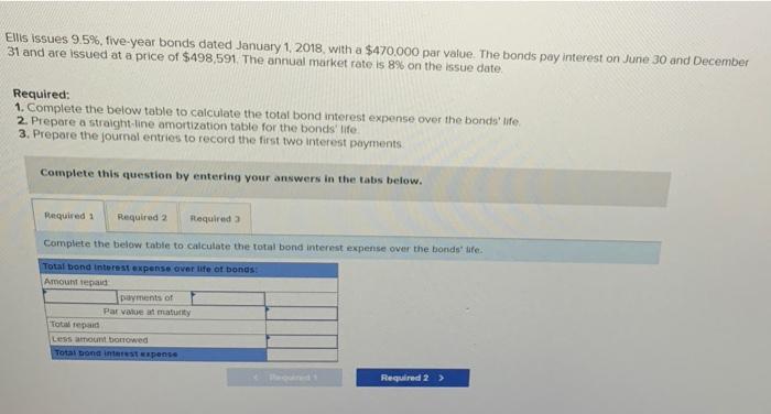  Ellis issues 9.5%, five-year bonds dated January 1, 2018 with a