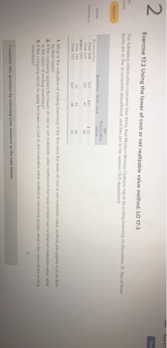 Help Save & E Exercise 17.2 Using the lower of cost