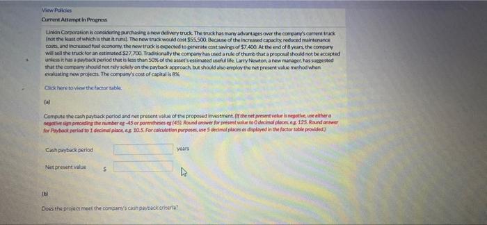  ViewPolicies Current Attempt in Progress Link Corporation is considering purchasing a