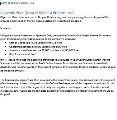 a segment, early evening dinners. As part of this process, a Contribution