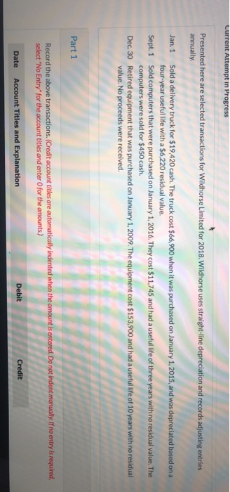  Current Attempt in Progress Presented here are selected transactions for Wildhorse