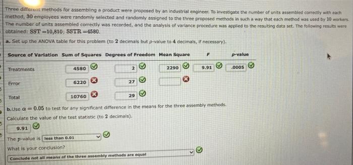Q3 Three different methods for assembling a product were proposed by an