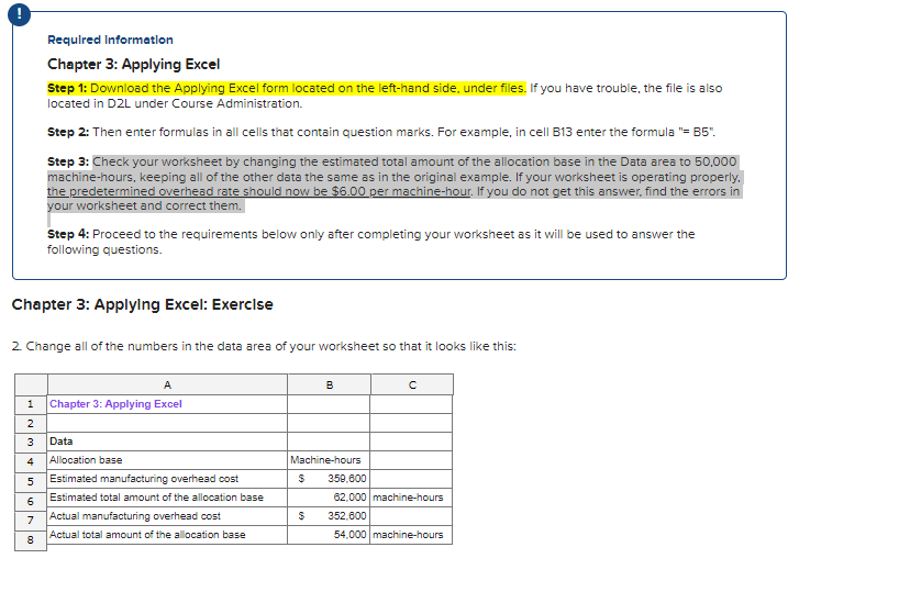  Required Information Chapter 3: Applying Excel Step 1: Download the Applying