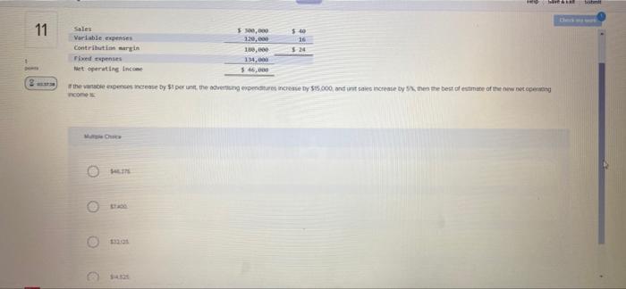  11 Sales Variable expenses Contribution margin Flowed expenses Het operating Income
