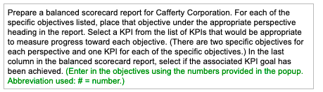 selected two specific objectives for each of the four perspectives; these specific