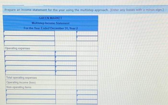 Single Step Income Statement For the Year Ended December 31, Year 2