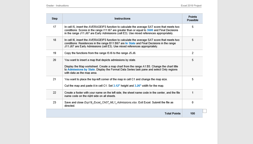 :- Excel 2019 Project Grader - Instructions Excel 2019 Pro Step Instructions