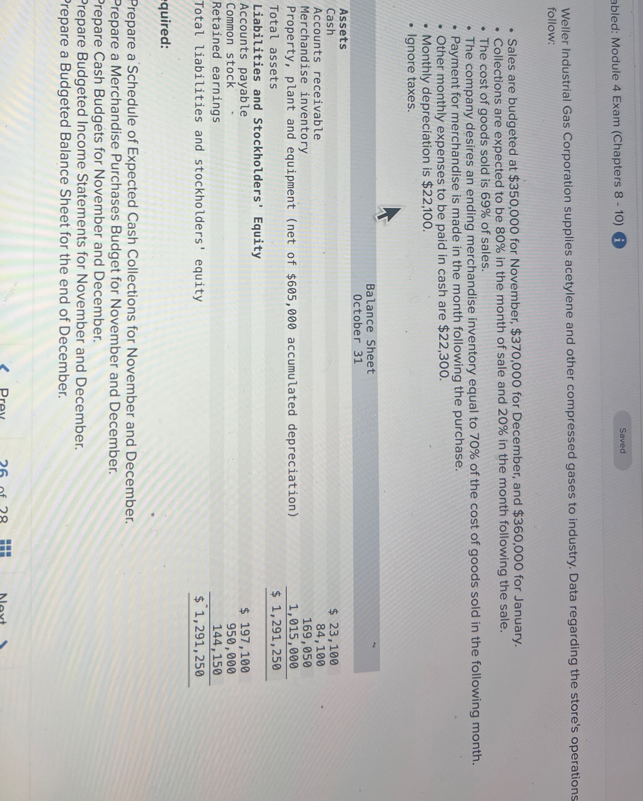  abled: Module 4 Exam (Chapters 8-10) Weller Industrial Gas Corporation supplies