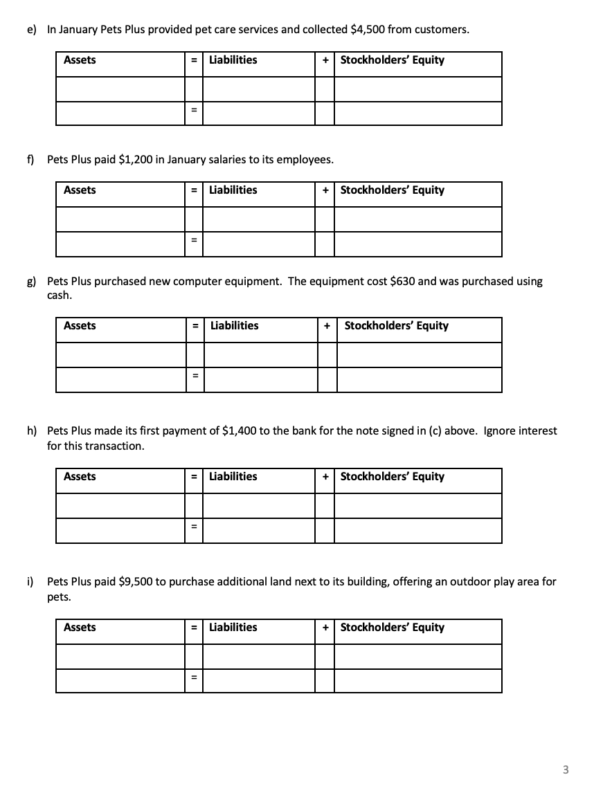 company. Analyze each January 2021 transaction for Pets Plus in the form