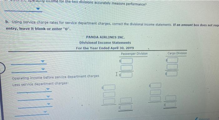 following divisional income statements were prepared: PANDA ATRLINES INC Divisional Income Statements