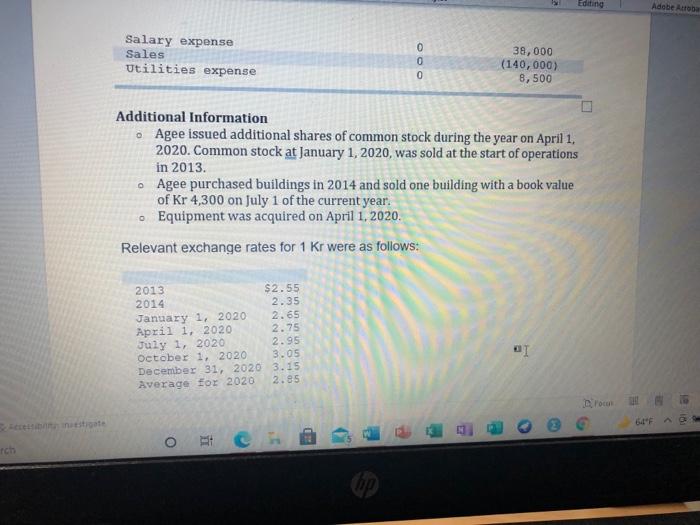 3. The following account balances are for the Agee Company as of