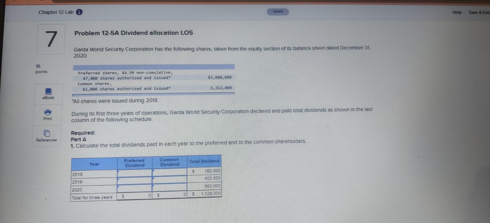  Chapter 12 Lab i Saved Help Save & Ext Problem 12-5A