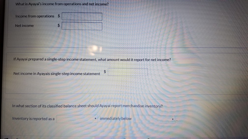 In 2017, Ayayai Company had net sales of $936,000 and cost of