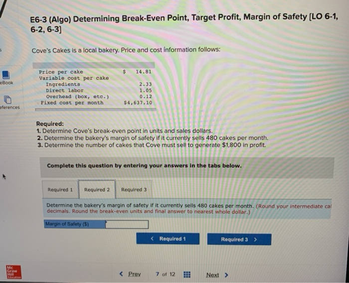 Point, Target Profit, Margin of Safety (LO 6-1, 6-2, 6-3) ints Cove's