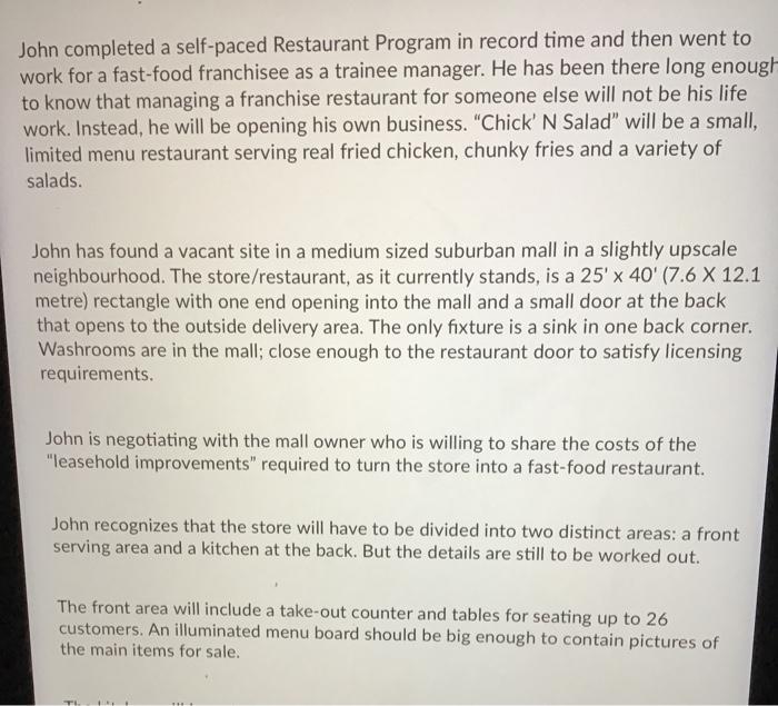 marketing John completed a self-paced Restaurant Program in record time and then