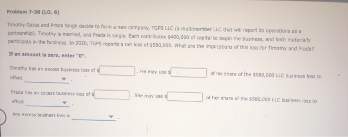  Problem 7-38 (LO. 6) Timothy Gates and Prada Singh decide to